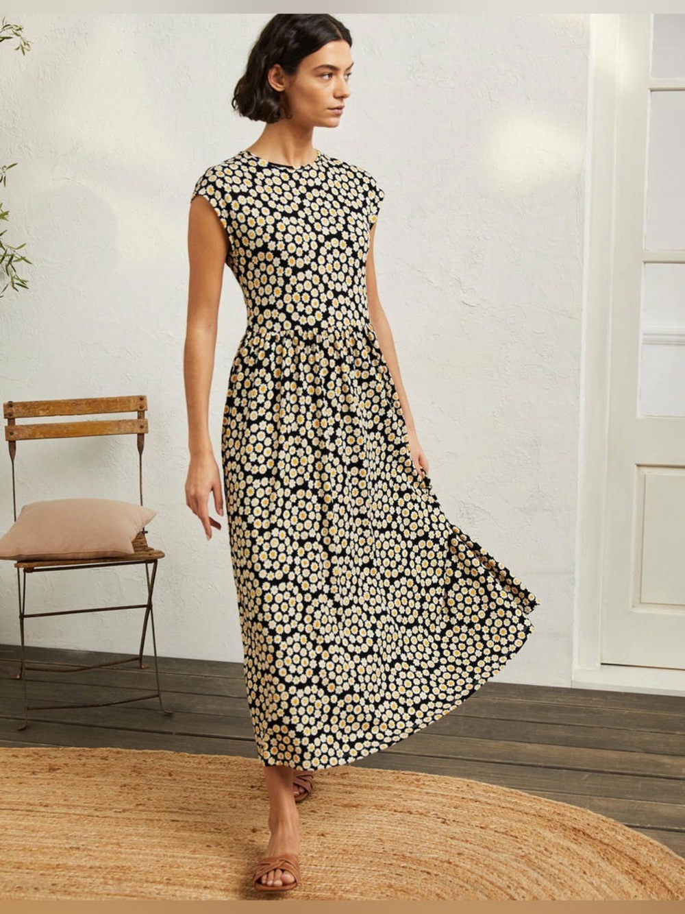 Boden Women's Daisy Cap Sleeve Maxi Dress Black - Size 16/18L